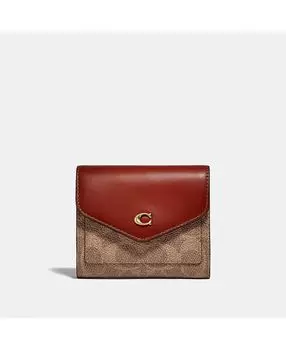 Маленький кожаный кошелек Wyn из канвы с цветными блоками COACH