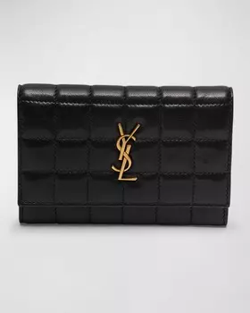 Маленький стеганый кожаный кошелек YSL Monogram Saint Laurent