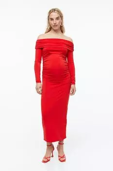 MAMA Плиссированное платье с открытыми плечами H&amp;M, красный