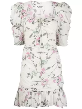 Marant toile платье мини Galdino с цветочным принтом и сборками, нейтральный цвет