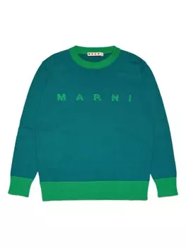 Marni джемпер вязки интарсия с логотипом, зеленый