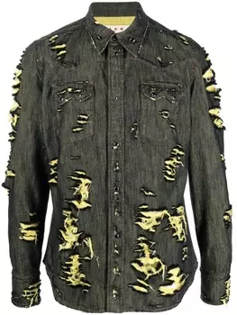 Marni джинсовая рубашка с эффектом потертости, черный