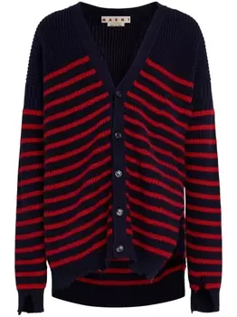 Marni полосатый кардиган с V-образным вырезом, черный