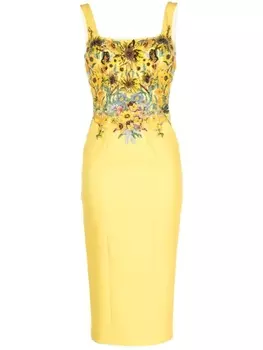 Mary Katrantzou платье миди Agave с бисером, желтый