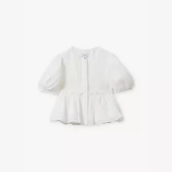 Матовый топ с баской и рукавами-фонариками 9-13 лет Reiss, белый
