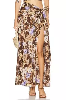 Макси-юбка с бантом Coco bow от Zimmermann, chocolate multi floral