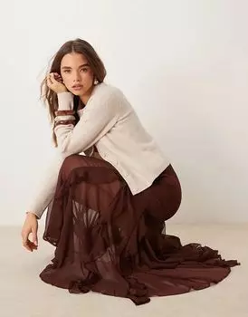 Макси-юбка со вставками годе коричневого цвета Miss Selfridge