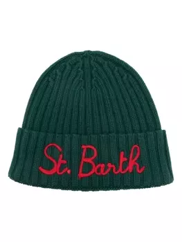 MC2 Saint Barth шапка бини в рубчик с вышитым логотипом, зеленый