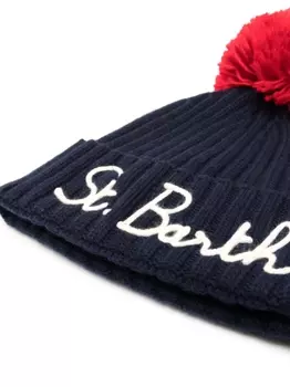 MC2 Saint Barth шапка бини в рубчик с помпоном, синий