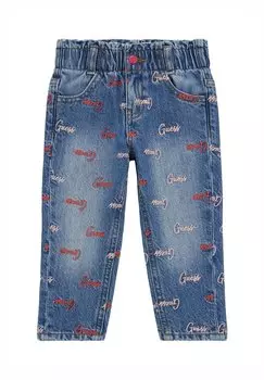 Мешковатые джинсы All-Over Logo Broderie Guess, синий