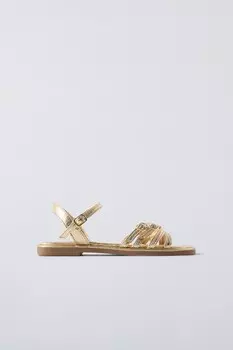 Металлические сандалии с ремешками ZARA, золотой