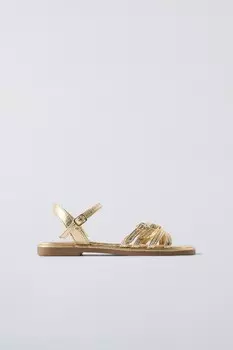 Металлические сандалии с ремешками ZARA, золотой