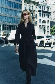 Миди платье-рубашка ZARA, черный