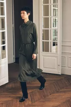 Миди платье с поясом ZARA, средний хаки