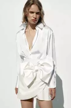 Мини Юбка с бантом ZARA, экру