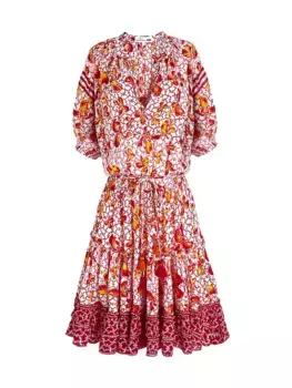 Мини-платье Iris с цветочным принтом и кисточками Vilebrequin, цвет orange pink