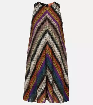 Мини-платье из ламе с зигзагообразной вязкой Missoni, Yellow and purple tones