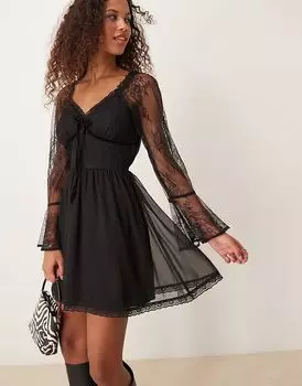 Мини-платье из смеси кружева и шифона черного цвета Miss Selfridge