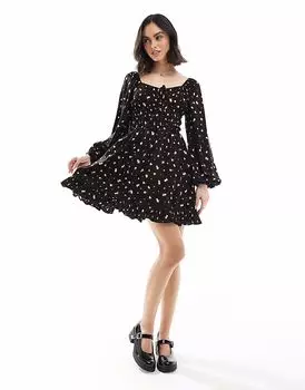Мини-платье Miss Selfridge с присборенной талией и цветочным принтом