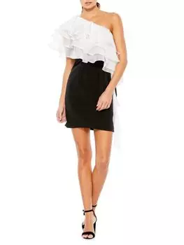 Мини-платье на одно плечо с рюшами Mac Duggal, цвет Black White