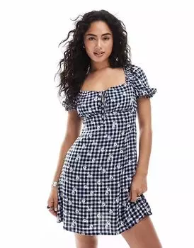 Мини-платье New Look в стиле молочницы в синюю клетку