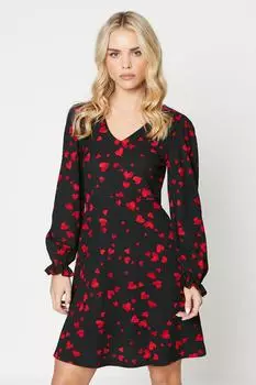 Мини-платье Petite с V-образным вырезом и сердечками Dorothy Perkins, черный