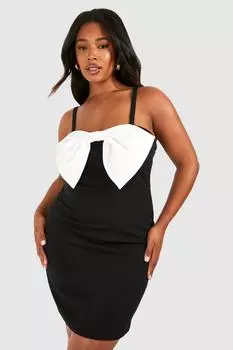 Мини-платье плюс с бантом boohoo, черный