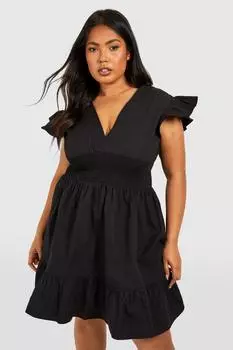 Мини-платье плюс с рюшами boohoo, черный
