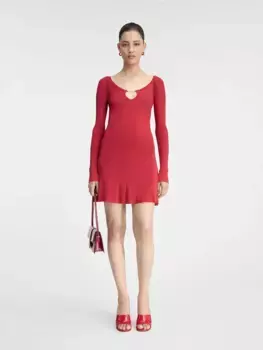 Мини-платье с длинными рукавами и фестонами Pralu Jacquemus, темно-красный