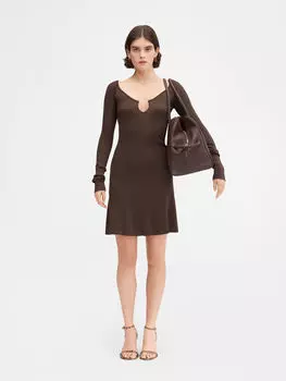 Мини-платье с длинными рукавами и фестончатой отделкой JACQUEMUS The Pral mini dress, темно-коричневый