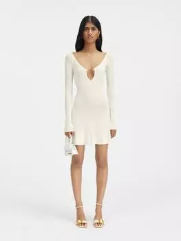 Мини-платье с длинными рукавами и фестончатой отделкой JACQUEMUS The Pral mini dress, белый