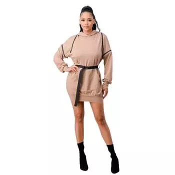 Мини-платье с капюшоном и длинными рукавами на двойной молнии FASHNZFAB, цвет nude hue
