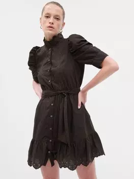 Мини-Платье с пышными рукавами Gap, коричневый
