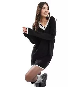 Мини-платье с V-образным вырезом черного цвета Miss Selfridge