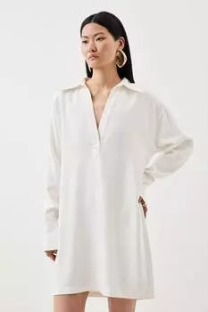 Мини-платье с воротником из вискозного крепа Karen Millen, белый