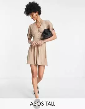 Мини-платье с высокой талией и пуговицами ASOS DESIGN Tall