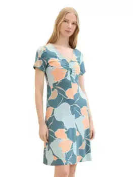 Мини-платье TOM TAILOR с принтом по всей поверхности и V-образным вырезом, цвет Abstract Flower Print