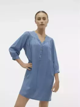 Мини-платье Vero Moda "VMBREE 3/4 LOOSE TUNIC GA", в джинсовом исполнении, синий