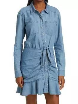 Мини-платье Veronica Beard с оборками valle chambray, indigo