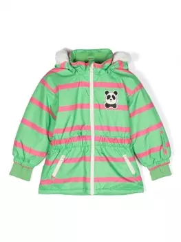 Mini Rodini куртка в полоску с нашивкой Panda, зеленый