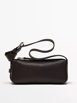 Мини-сумка через плечо из кожи наппа Massimo Dutti, коричневый