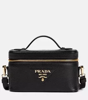 Мини-сумка через плечо из кожи с логотипом Prada, Nero 1