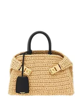 Мини-сумка Hug из рафии Ferragamo, нейтральный цвет