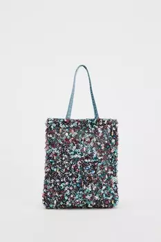 Мини-сумка с бисером ZARA, синий