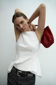 Мини-сумка-ведорог из кожи ZARA, красный