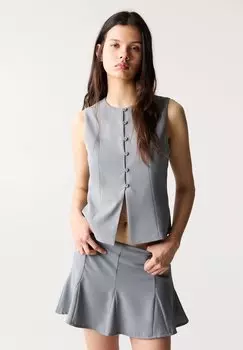 Мини-юбка GODET PULL&BEAR, серый