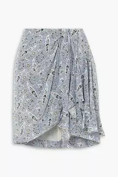 Мини-юбка Ixori из шелкового крепдешина с драпировкой и принтом пейсли ISABEL MARANT, синий