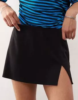 Мини-юбка из джерси Monki с разрезом спереди, черного цвета