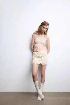 Мини-юбка из тюля ZARA, экрю