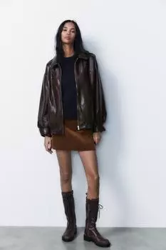 Мини-юбка из вельвета ZARA, светло-коричневый